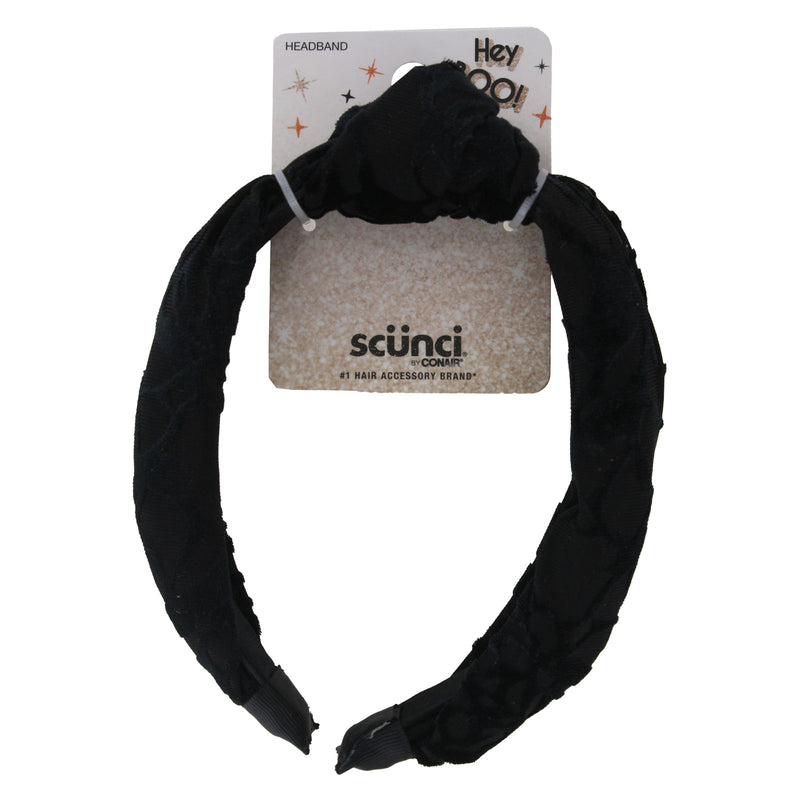 Scunci by Conair Hey Boo! Halloween Knotted Headband with Black Lace Overlay, 1-Count