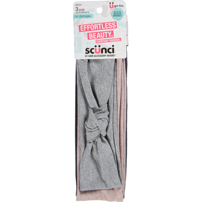 Scunci Effortless Beauty Fabric Headwrap Headbands, Assorted Colors, 3 Count