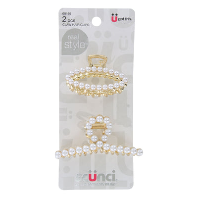 Scunci Real Style Gold and Pearl Claw Hair Clips, Assorted Styles, 2-Count