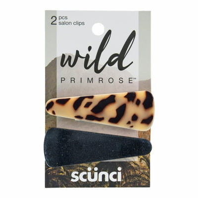 Wild Primrose by Scunci Geometric Salon Clip Barrettes for Secure Hold of All Hair Types in Shiny Black and Milky Tortoise Shell, 2-Count