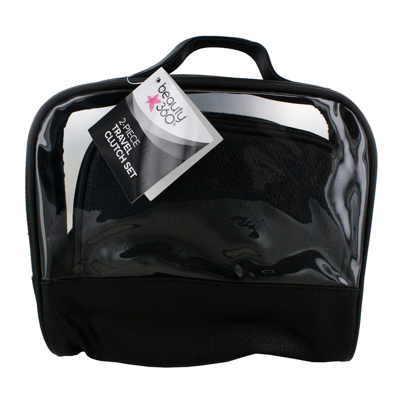 Beauty 360 2-Piece Travel Clutch Set, Black/Clear PVC