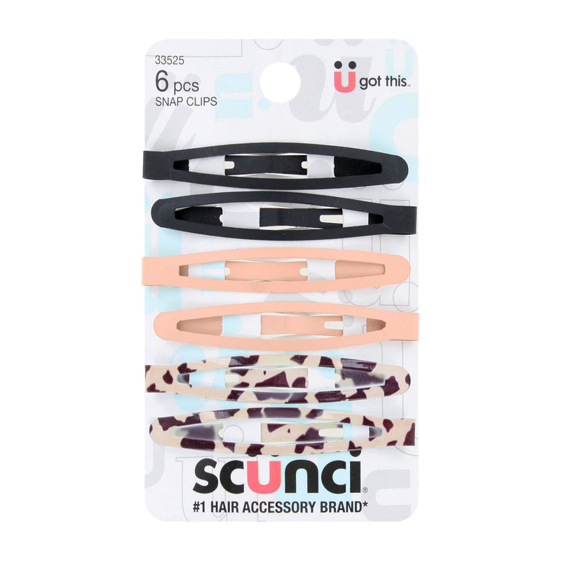 Scunci Hair Snap Clips, Assorted Colors, 6-Count