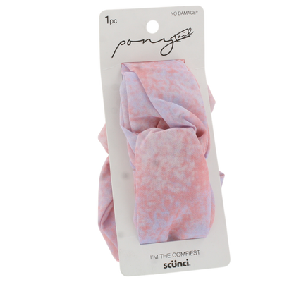 Scunci Ponytail No-Damage Comfy Tie-Dye Scrunchie, Gentle Hold Hair Accessory, Pastel Pink & Lavender, 1-Piece
