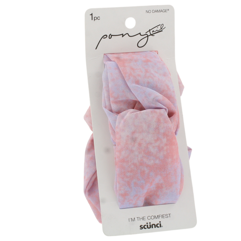 Scunci Ponytail No-Damage Comfy Tie-Dye Scrunchie, Gentle Hold Hair Accessory, Pastel Pink & Lavender, 1-Piece
