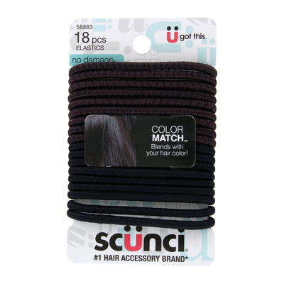 Scunci U Got This No-Damage Color Match Hair Elastics, Black, 18-Pieces