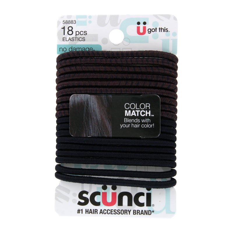 Scunci U Got This No-Damage Color Match Hair Elastics, Black, 18-Pieces