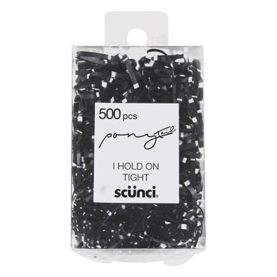 Scunci Ponytail Elastic Hair Polybands In Acetate Box, Black/White, 500-Pieces