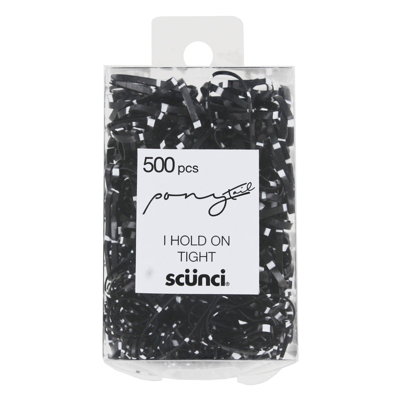 Scunci Ponytail Elastic Hair Polybands In Acetate Box, Black/White, 500-Pieces