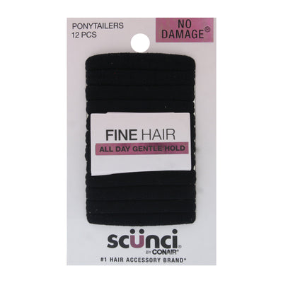 Scunci Super Soft Ponytailers, Black, 12-Pieces