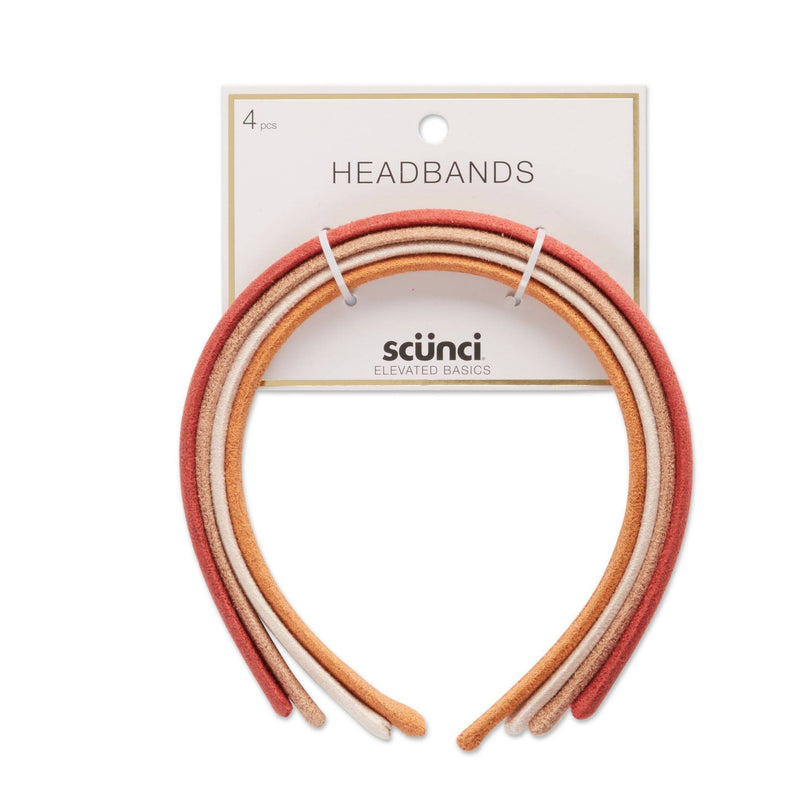 Scunci Elevated Basics Headband, Suede/Rust/Ivory/Tan, 4-Pieces