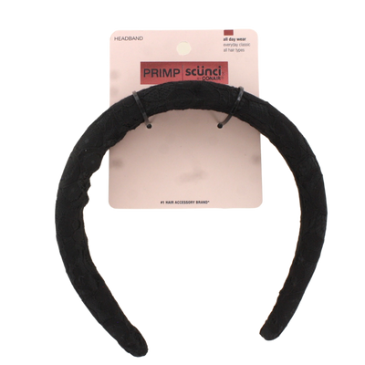 Scunci Primp by Conair Black Lace Padded Headband – Stylish & Comfortable Hair Accessory for All-Day Wear