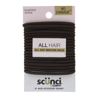 Scunci No Damage All Hair All Day Medium Hold Hair Elastics, Brown, 18-Pieces