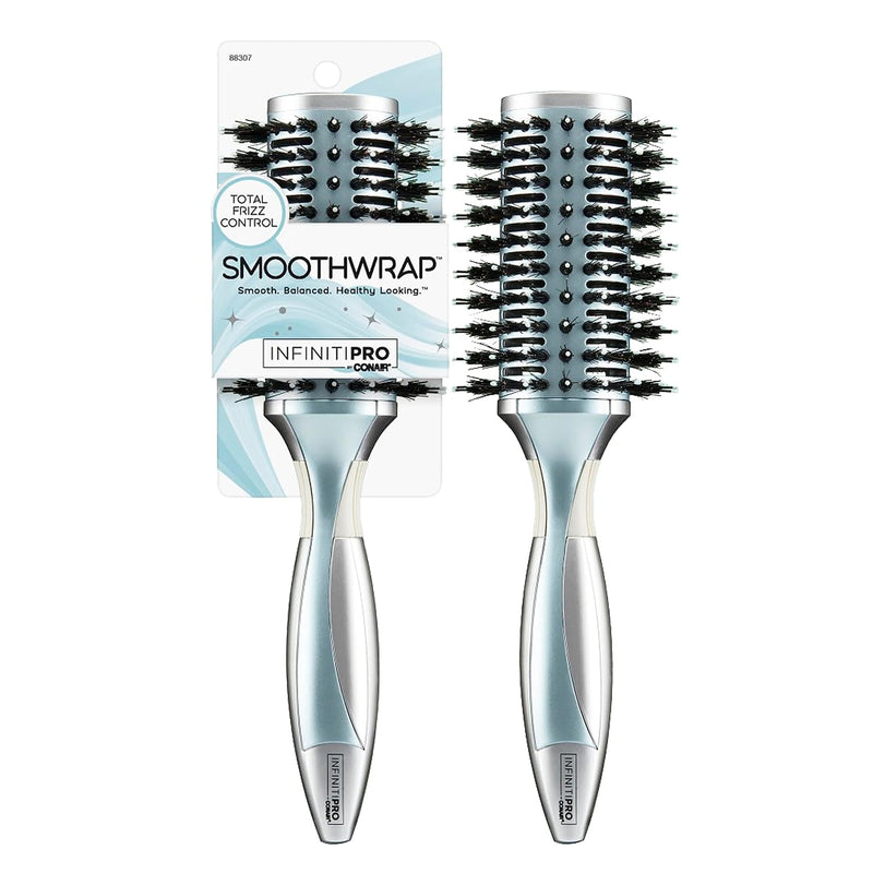 Conair InfinitiPro - Hair Brush - Icy Blue Round Brush for blow out - Detangling Brush - Reduces Frizz and Adds Volume - Blow Dryer Brush - Smoothwrap Series