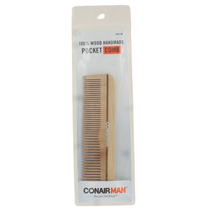 ConairMan 100% Wood Handmade Pocket Comb, 1-Count