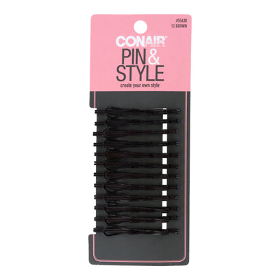 Conair Style & Clip Pins Hair Bobby Pins, Brown, 12-Pieces