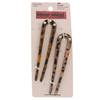 Scunci Primp Luxe Look Hair Pins, Tortoiseshell Design with Rhinestone Accents, 2-Count