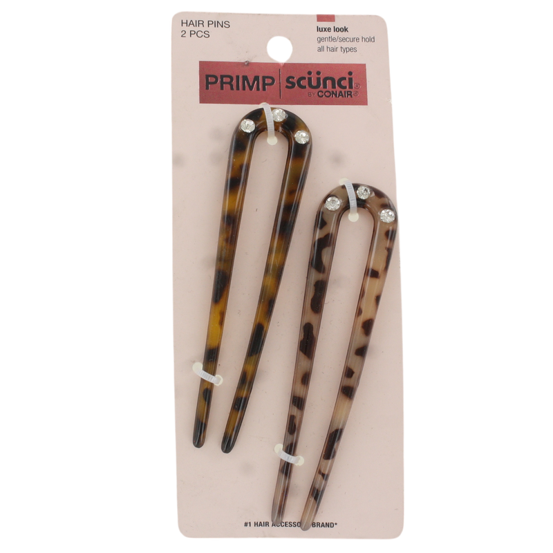 Scunci Primp Luxe Look Hair Pins, Tortoiseshell Design with Rhinestone Accents, 2-Count