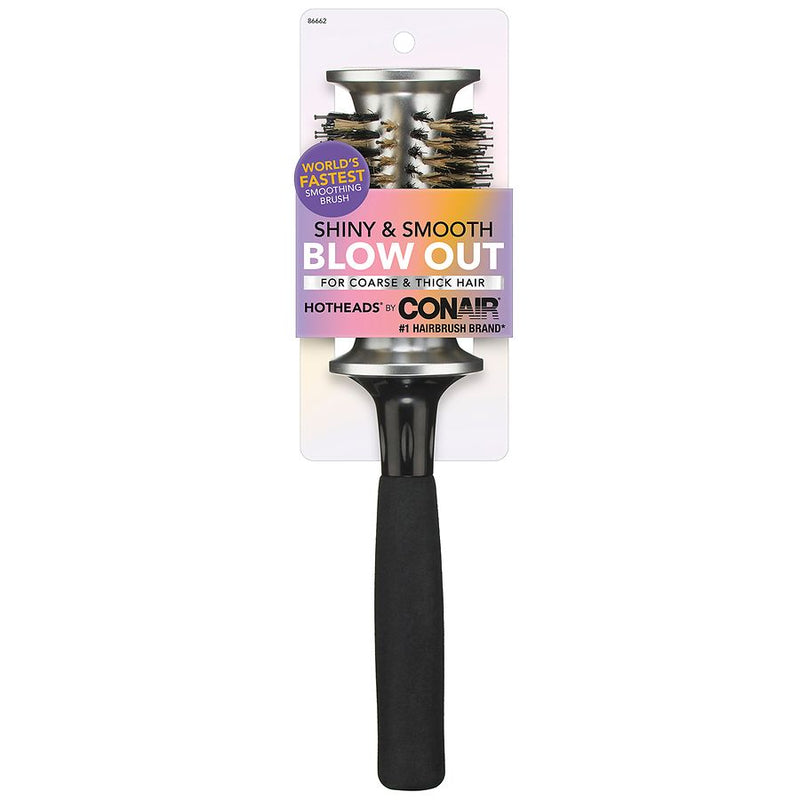 Conair Shiny & Smooth Blowout Brush for Coarse & Thick Hair – Detangling & Smoothing Round Brush, Adds Shine & Reduces Frizz, Ideal for Blow-Drying & Styling, Soft Bristles for Gentle Control