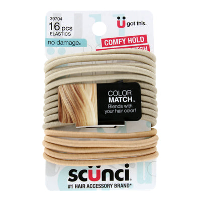 Scunci Color Match No-Damage Comfy Hold Hair Elastics, Blonde, 16-Pieces