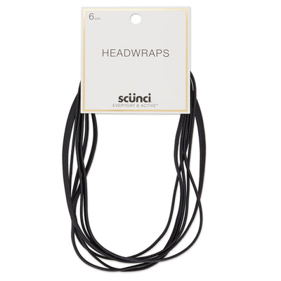 Scunci Everyday & Active Flat No Damage Elastic Headwraps, 6mm, Black, 6 Pieces