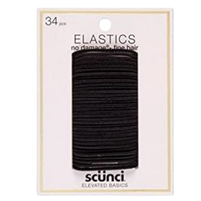 Scunci Elevated Basics No Damage Hair Elastics, 2mm, Black, 34-Count