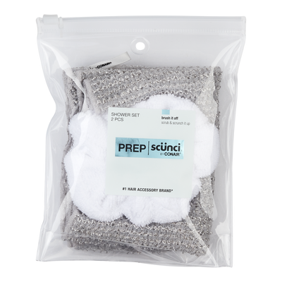 Scunci Prep Towel Scrunchie & Body Scrubber, 2-Piece Set