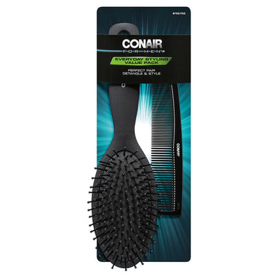 Conair for Men Black Cushion Hairbrush & Combo Set, 2-Pieces