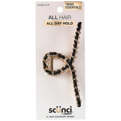 Scunci ALL Hair All Day Hold Faux Leather Metal Chain Loop Claw Clip, 1-Piece