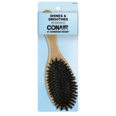 Conair Shines & Smooth 100% Boar Bristle Wood Hair Brush, 1-Count