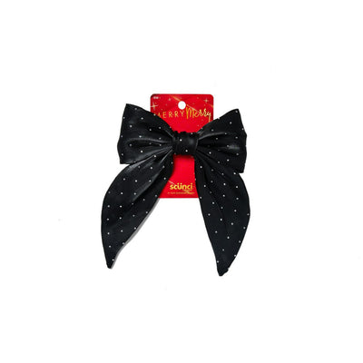 Scunci Merry Black Satin Bow Barrette With Silver Embellishments, 1-Count