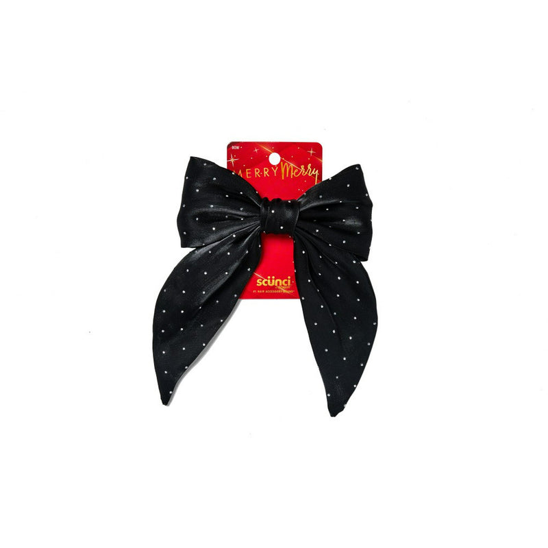 Scunci Merry Black Satin Bow Barrette With Silver Embellishments, 1-Count