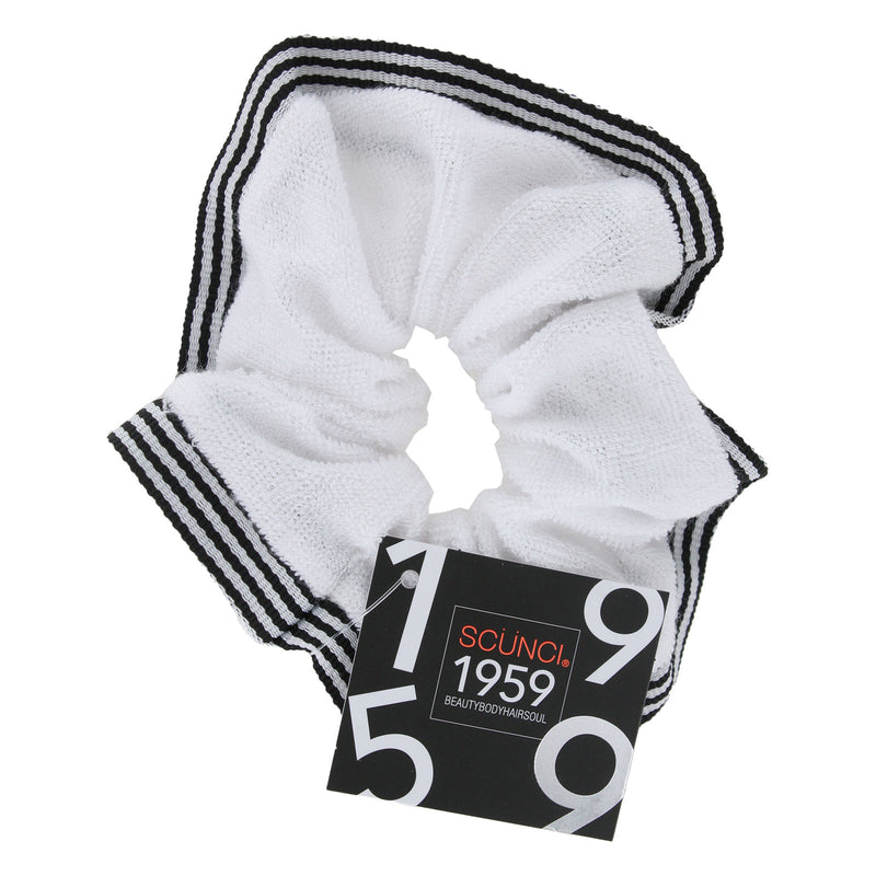 Scunci 1959 Hair Scrunchie with Striped Trim, White/Black, 1-Piece