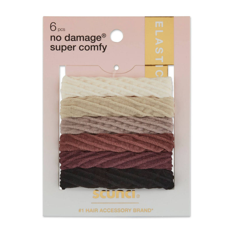 Scunci Hosiery Elastic No Damage Super Comfy Hair Ties, Assorted Natural Colors, 6-Pieces