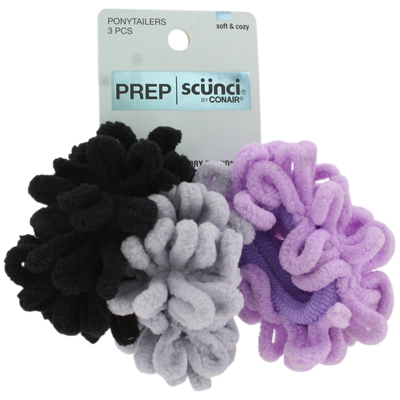 Scunci Prep Hair Hocus Pocus Bands, 3-Pack – Soft Textured Ponytail Holders for All Hair Types, No Damage, Secure Hold, Stretchy & Comfortable Hair Ties for Women & Girls – Calm Essentials Collection