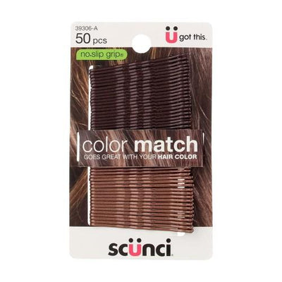 Scunci U Got This Color Match No-Slip Grip Bobby Pins, Brunette, 50-Pieces