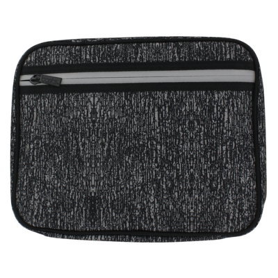 Basics Hanging Travel Organizer with Zipper Pockets and Elastic Storage Loops, Compact Design for Toiletries, Makeup, and Accessories – Black and Gray Pattern