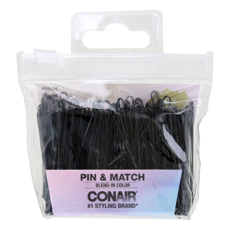 Conair Pin & Match Hair Bobby Pins, Black, 200-Pack with Pouch
