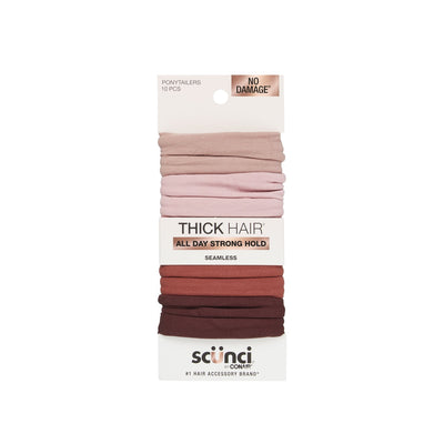 Scunci No Damage Thick Hair All Day Strong HoldHosiery Ponytail Hair Ties, Assorted Neutral, 10 Count