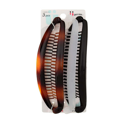 Scunci Effortless Beauty Banana Barrettes, Assorted Colors, 3-Pack