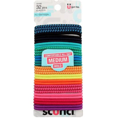 Scunci U Got This No-Damage 4mm Textured Hair Elastics, Assorted Colors, 32-Pieces