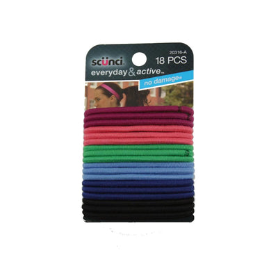Scunci Everyday & Active No Damage Hair Elastics, Assorted Colors, 18-Pieces