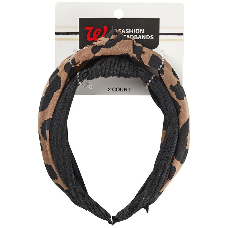 Walgreens Fashion Headbands, Leopard Print and Black, 2-Piece