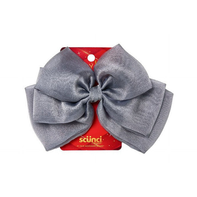 Scunci Merry Luxe Metallic Gray Organza Bow Barrette, 1-Count