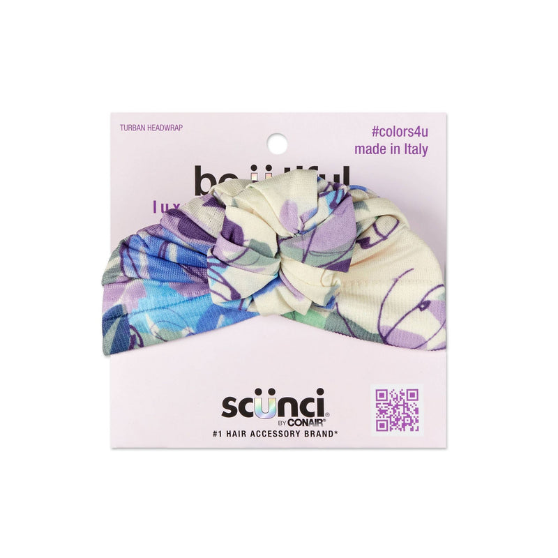 Scunci be-u-tiful Knit Floral Turban Headwrap With Knot - Blue/Purple/Cream, 1-Count