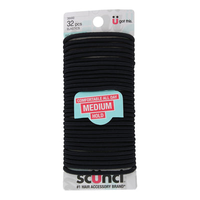 Scunci No-Damage Medium Hold Hair Elastics, Black, 32-Pieces