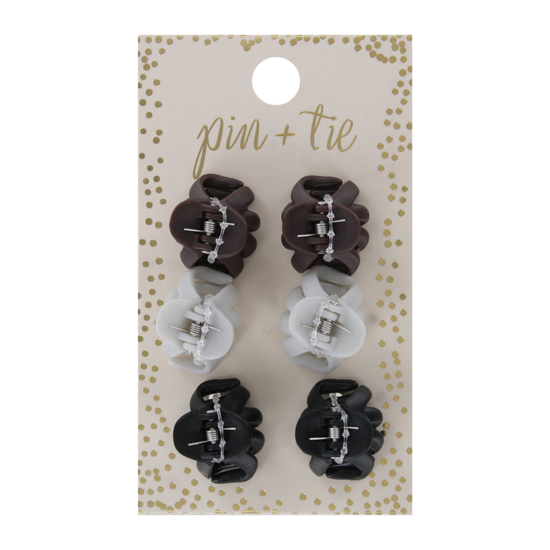 Pin & Tie Claw Hair Clips, Assorted Colors, 6-Pieces