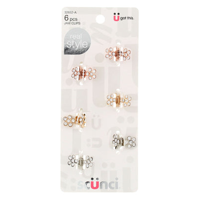 Scunci Micro Mini Metal Rhinestone Hair Jaw Clips, Assorted, 6 Count