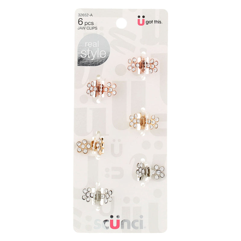 Scunci Micro Mini Metal Rhinestone Hair Jaw Clips, Assorted, 6 Count