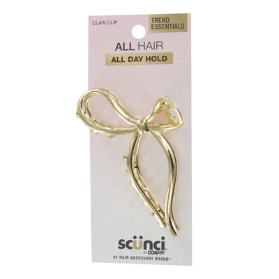 Scunci All Hair All Day Hold Trend Essentials Metal Bow Claw Hair Clip, Gold, 1-Piece