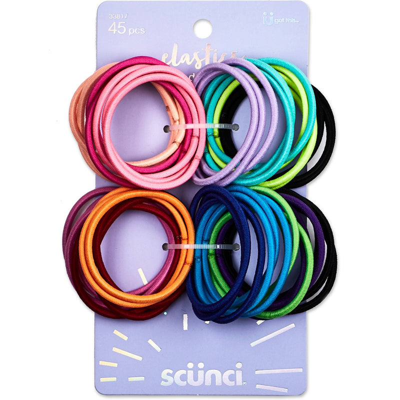 Scunci No Damage Elastic Hair Ties, Assorted Colors, 45-Pieces